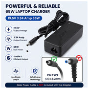65W 19.5V 3.34A Laptop Charger for Dell with 4.5x3.0 mm Pin