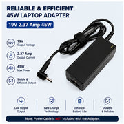 45W 19V 2.37A Laptop Charger for Asus & Acer with 4.0x1.35 mm Pin