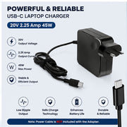 45W 20V 2.25A USB Type-C Wall Charger for All USB-C PD Laptops