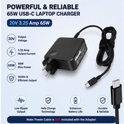 65W 20V 3.25A USB Type-C Universal Laptop Charger for All USB-C PD Laptops