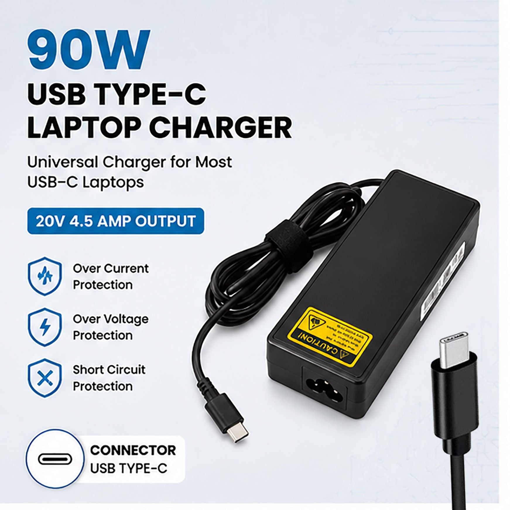 90W 20V 4.5A USB Type-C Universal Laptop Charger for All USB-C PD Laptops