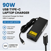 90W 20V 4.5A USB Type-C Universal Laptop Charger for All USB-C PD Laptops
