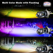Auto Pearl Motorcycle H4 35W LED Headlight Dual Beam White and Yellow light and Red-Blue light with Flashing mode (Pack of 1)