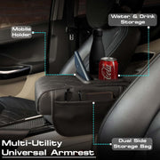 Auto Pearl Nappa Leatherette Car Armrest Cushion with Cup Holder | Foam Arm Support Pad | Universal Fit for All Cars | Armrest Height Extender with Mobile Holder & Utility Pockets