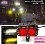 Auto Pearl 2-Lens LED Motorcycle Yellow/White/Low-Yellow and Red High Beam Fog Light with Flashing Mode Off-Road Vehicles compatible with All BIke/Car
