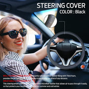 Ring Type Car Steering Wheel Cover Universal Genuine PU Non-Slip Natural Rubber Well Padded Grip Breathable Leatherite for - All Car (Snapon Circle Black) Small