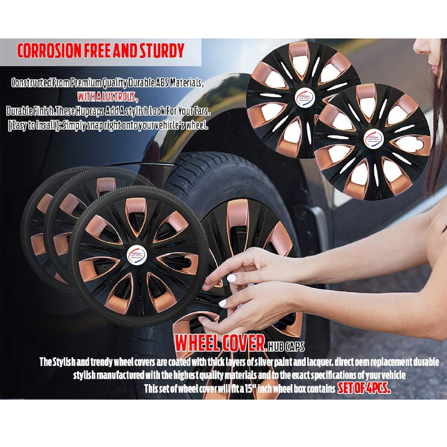 Auto Pearl - Premium 12" inch | Set of 4 Pcs | Press Type Hubcap Wheel Cover Replacements for OEM Steel Wheels| High Grade ABS with Retention Ring | - For - AllCar| Black Copper