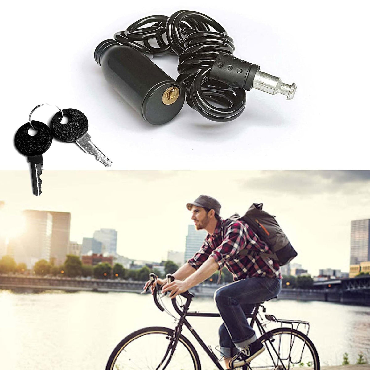 Auto Pearl Steel Theft Proof Cable Lock for Motorcycle Bike Lock Durable Cycle Lock with 2 Keys Compatible with All Bike (Spiral)