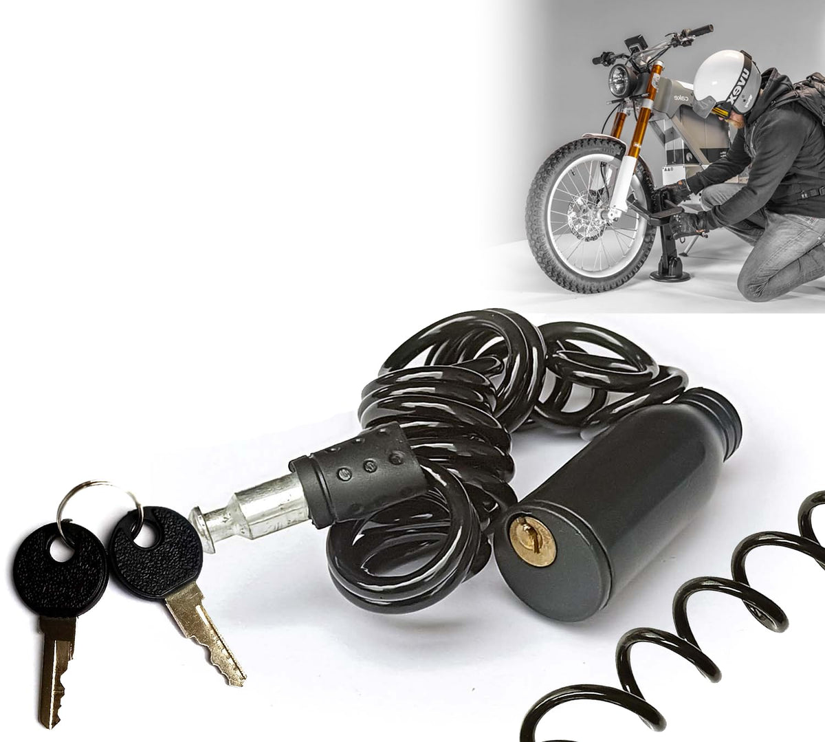 Auto Pearl Steel Theft Proof Cable Lock for Motorcycle Bike Lock Durable Cycle Lock with 2 Keys Compatible with All Bike (Spiral)