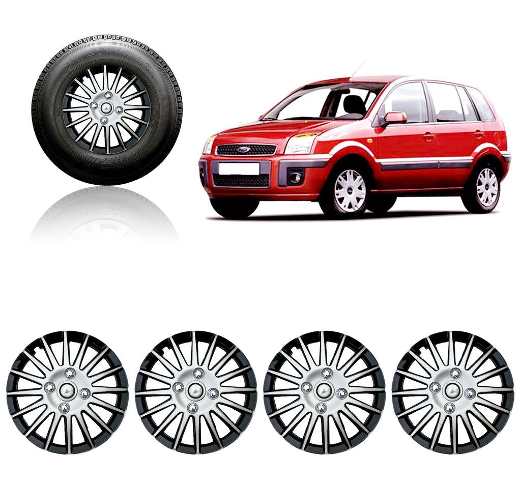 Auto Pearl - Premium 14" inch | Set of 4 Pcs | Press Type Hubcap Wheel Cover Replacements for OEM Steel Wheels ABS with Retention Ring | - for - Fusion | Color:- Silver Black
