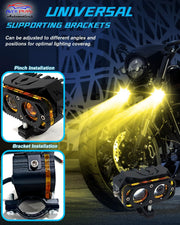 Auto Pearl 2-Lens LED Motorcycle Yellow/White/Low-Yellow and Red High Beam Fog Light with Flashing Mode Off-Road Vehicles compatible with All BIke/Car