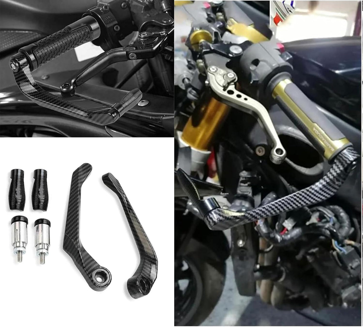 AUTO PEARL 7/8" 22mm Motorcycle Handlebar Brake Clutch Levers Protector Guard Compatible All Bike Carbon Black ( Pack of 2)