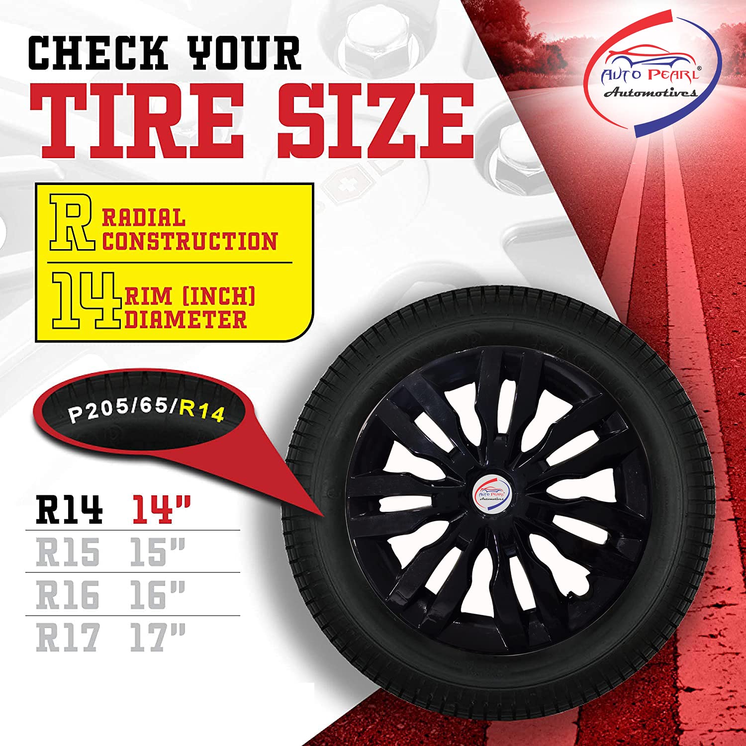 Auto Pearl - 14" inch | Set of 4 Pcs | Press Type Hubcap R14 Wheel Cover Replacements for OEM Steel Wheels PP Material with Retention Ring for All Car