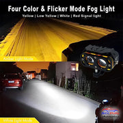 Auto Pearl 2-Lens LED Motorcycle Yellow/White/Low-Yellow and Red High Beam Fog Light with Flashing Mode Off-Road Vehicles compatible with All BIke/Car