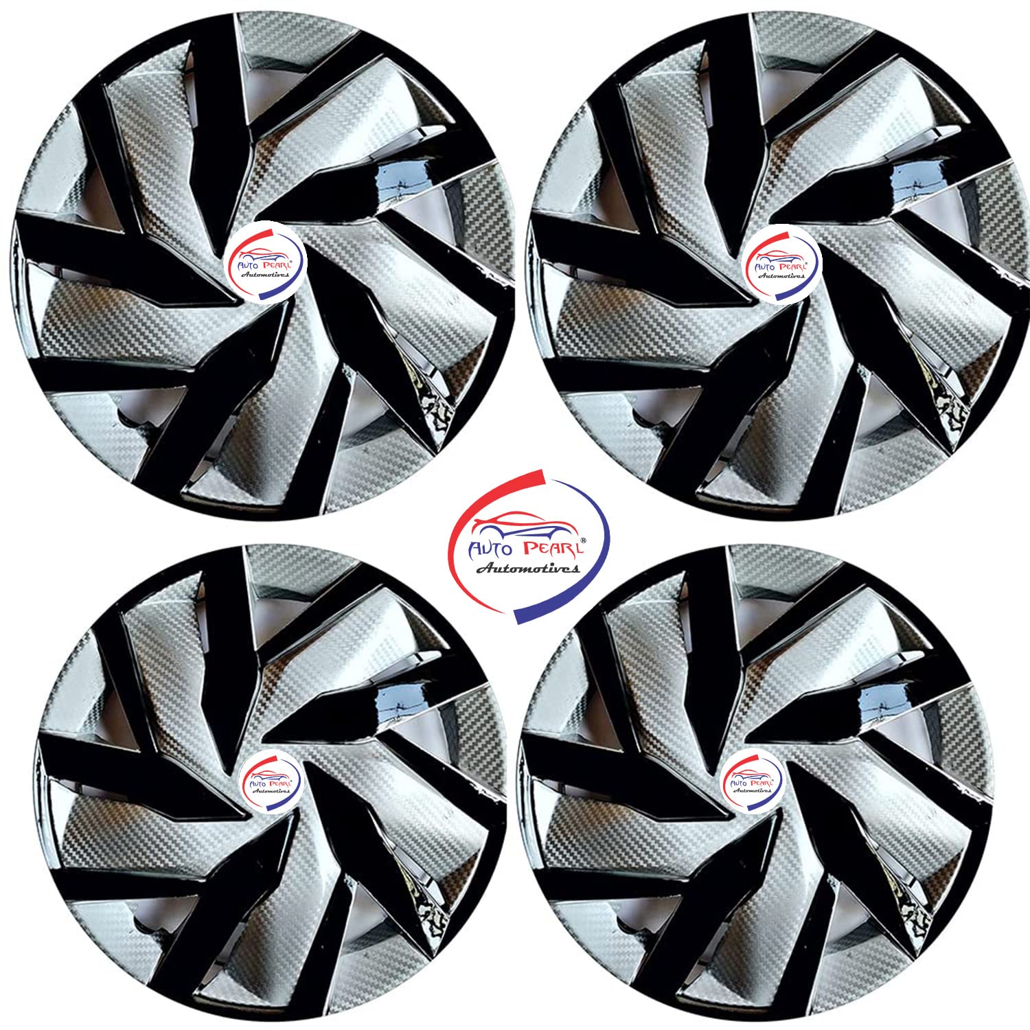 Auto Pearl 13" Inch Set of 4 Pcs Hubcap Wheel Cover Replacements for OEM Steel Wheels ABS with Retention Ring | for All Cars | Eagle Silver Black