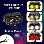 Auto Pearl 2-Lens LED Motorcycle Yellow/White/Low-Yellow and Red High Beam Fog Light with Flashing Mode Off-Road Vehicles compatible with All BIke/Car