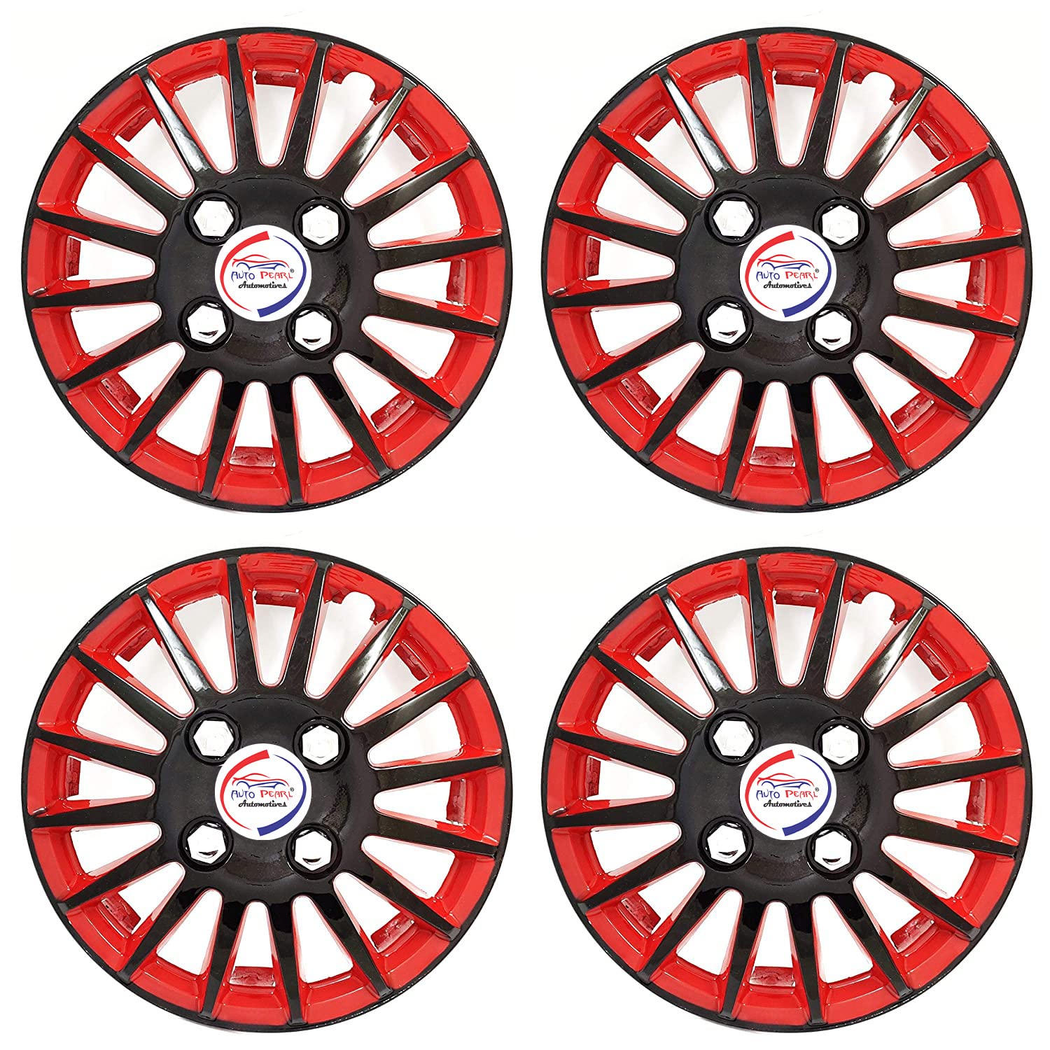 Auto Pearl - Premium inch | Set of 4 Pcs | Press Type Hubcap Wheel Cover Replacements for OEM Steel Wheels ABS with Retention Ring | - for - Datsun Redi Go | Color:-Black Red