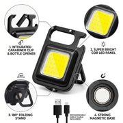 Rechargeable COB LED Keychain Flashlight, 800 Lumen Magnetic Work Light with 3 Modes, Portable USB Mini Torch for Camping Emergency Workshop Repair Waterproof