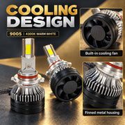 Auto Pearl F15 9005 LED Headlight Bulb, 4300K Warm White Light, 360W (180W Each), 21000LM, Rear Cooling Fan