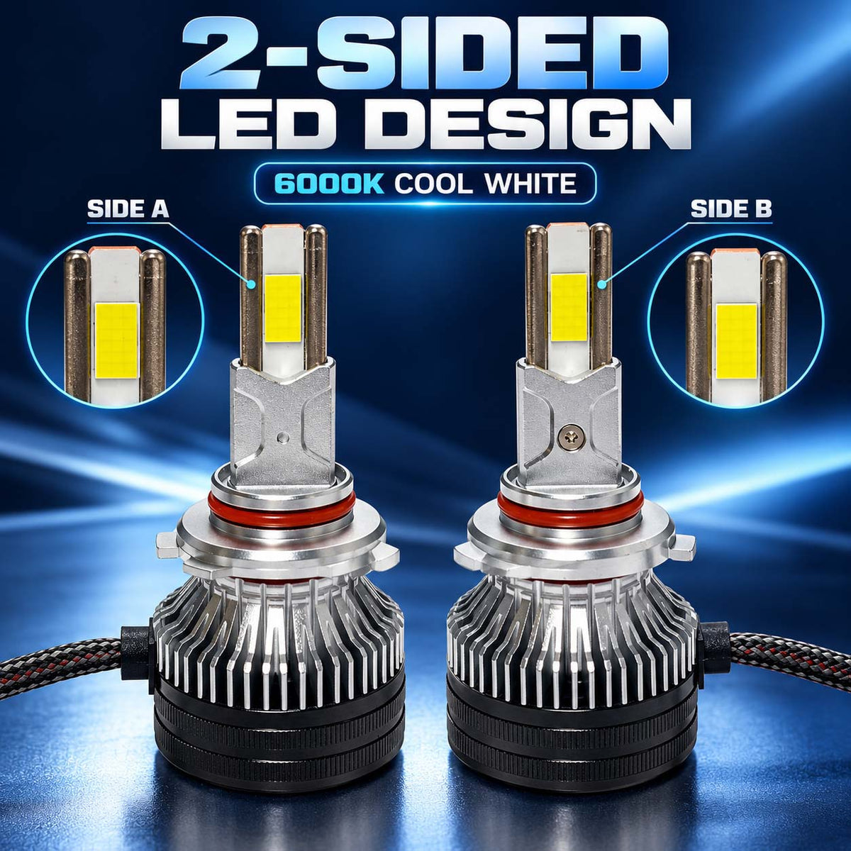 Auto Pearl 9005 F15 LED Headlight Bulb, 6000K Cool White Light, 360W (180W Each), 21000LM, Rear Cooling Fan