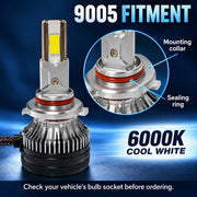 Auto Pearl F15 9005 LED Headlight Bulb, 6000K Cool White Light, 360W (180W Each), 21000LM, Rear Cooling Fan