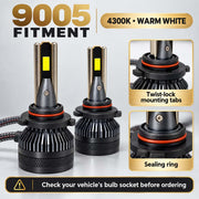 Auto Pearl E45 9005 LED Headlight Bulb, 4300K, 240W (120W Each), 15000LM, Rear Cooling Fan, Warm White Light