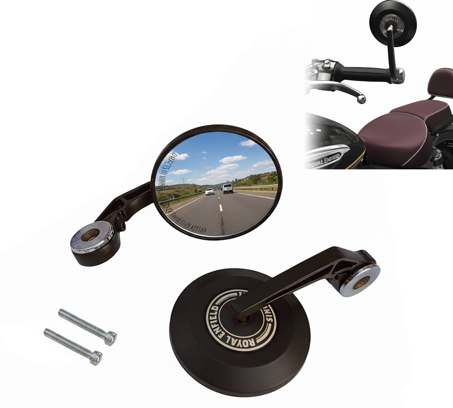 Auto Pearl Rear View Mirrors Handle Bar End Round View Mirrors for Hunter 350, Meteor 350, Classic 350, Super Meteor 650, Shotgun 650, GT 650, Interceptor 650, Himalayan 650, Guerrilla 650 (Pack of 2)