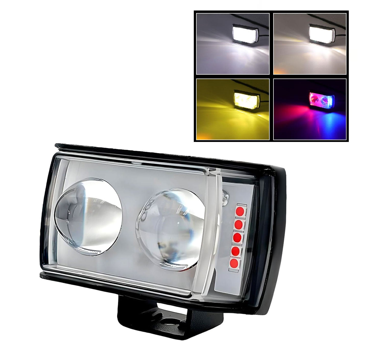 Auto Pearl 2EYE LED Lens Fog Flashing Light, 12V-8W White, Yellow & Blue-Red Amber Auxiliary Projector Spot Lights compatible with All Bikes and Cars