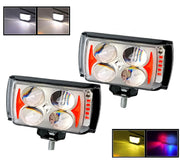 Auto Pearl 4-EYE LED Lens Fog Flashing Light, 12V-15W White, Yellow & Blue-Red Amber Auxiliary Projector Spot Lights compatible with All Bike and Car
