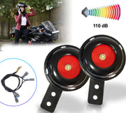 Auto Pearl 12V 110dB 3A Motorcycle Loud Tone Sound Loud Horn Fits Moped Scooter Electric Bike Black-Red with wiring compatible with All Bike (Pack of 2)