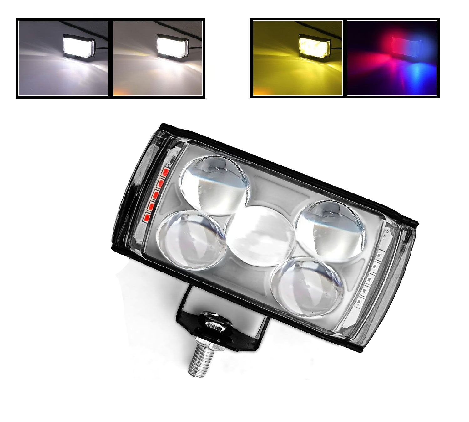 Auto Pearl 5-EYE LED Lens Fog Flashing Light, 12V-15W White, Yellow & Blue-Red Amber Auxiliary Projector Spot Lights compatible with All Bike and Car
