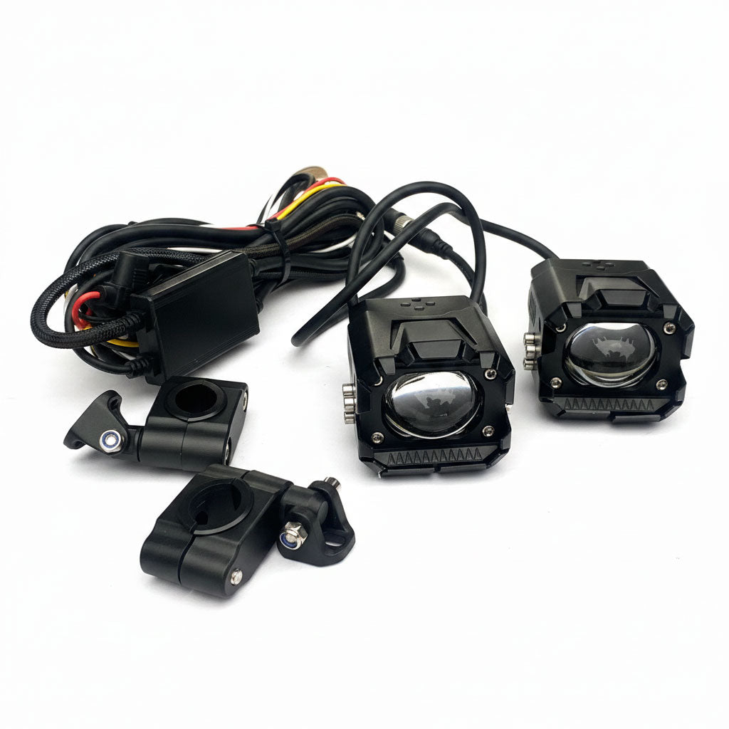 Auto Pearl Motorcycle Monster 110W Fog Light Set with tail light – Ultra Bright LED with Wiring Harness & Mounting Clamps | Universal Fit (1 Set)
