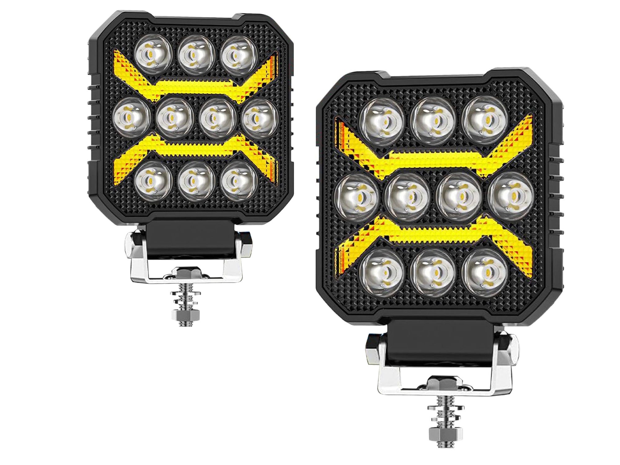 Auto Pearl 4 inch Square Auxiliary 12V-30W, Amber DRL Spot Light, White and Yellow Color, Off Road Light compatible with All Bike and Car (Pack of 2)