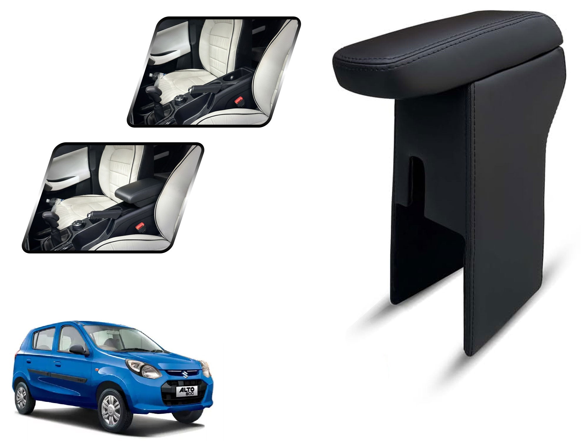 Auto Pearl Premium Car Armrest with Storage Box, High-Density Foam, Nappa Leatherette, No Obstruction to Rear Window Buttons, for Alto-K10 2014-2020