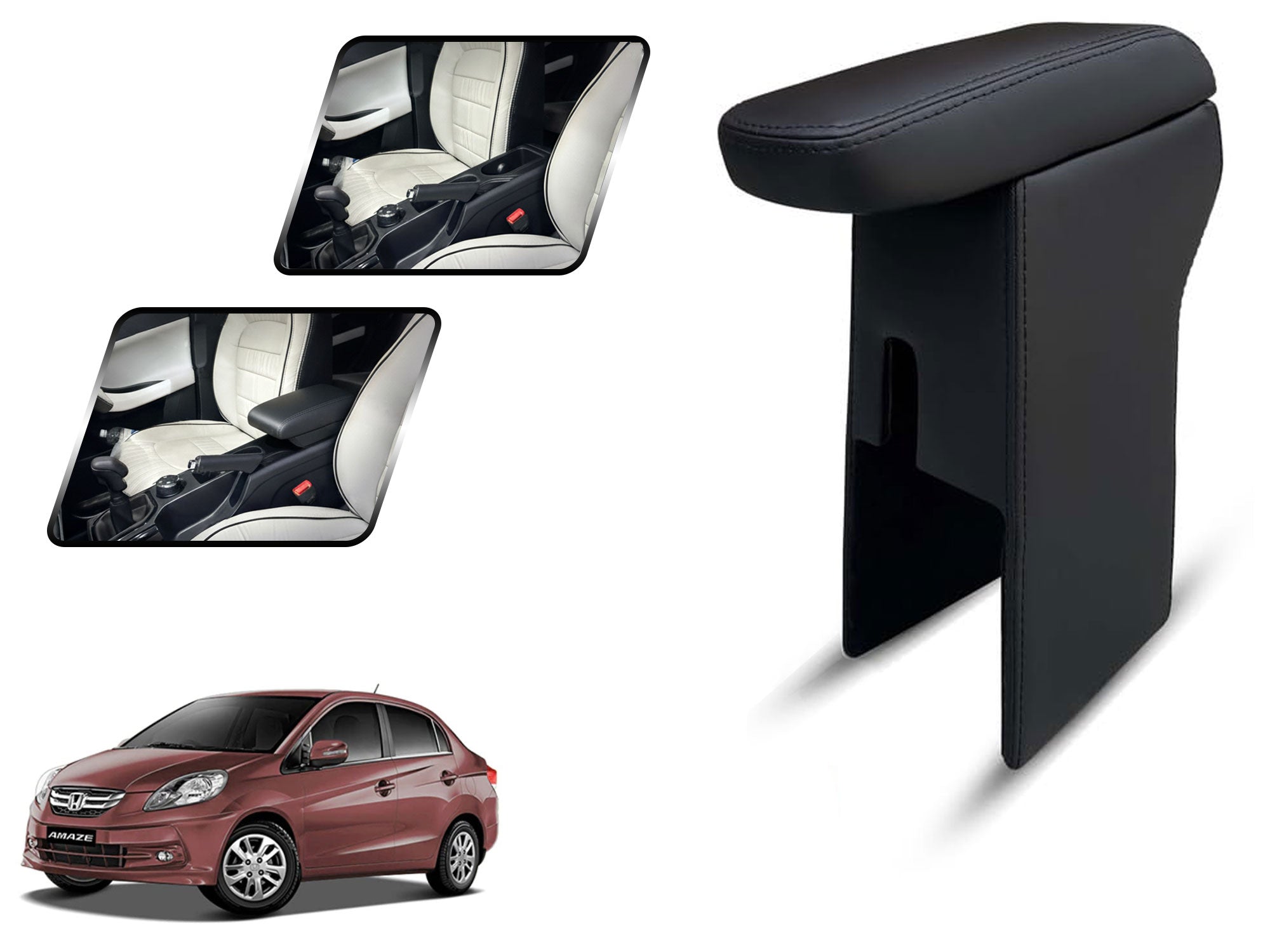 Auto Pearl Premium Car Armrest with Storage Box, High-Density Foam, Nappa Leatherette, No Obstruction to Rear Window Buttons, for Amaze Type-1 (2013-2015)