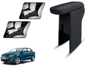 Auto Pearl Premium Car Armrest with Storage Box, High-Density Foam, Nappa Leatherette Black with double Stitching, No Obstruction to Rear Window Buttons, for Ameo