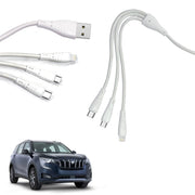 3 in 1 Cable Fast Rapid Super Charging Cable for Micro USB, i Phone & Type C, 3 in 1 White car Charging Cable, Multi Charger Cable Compatible with All Cars