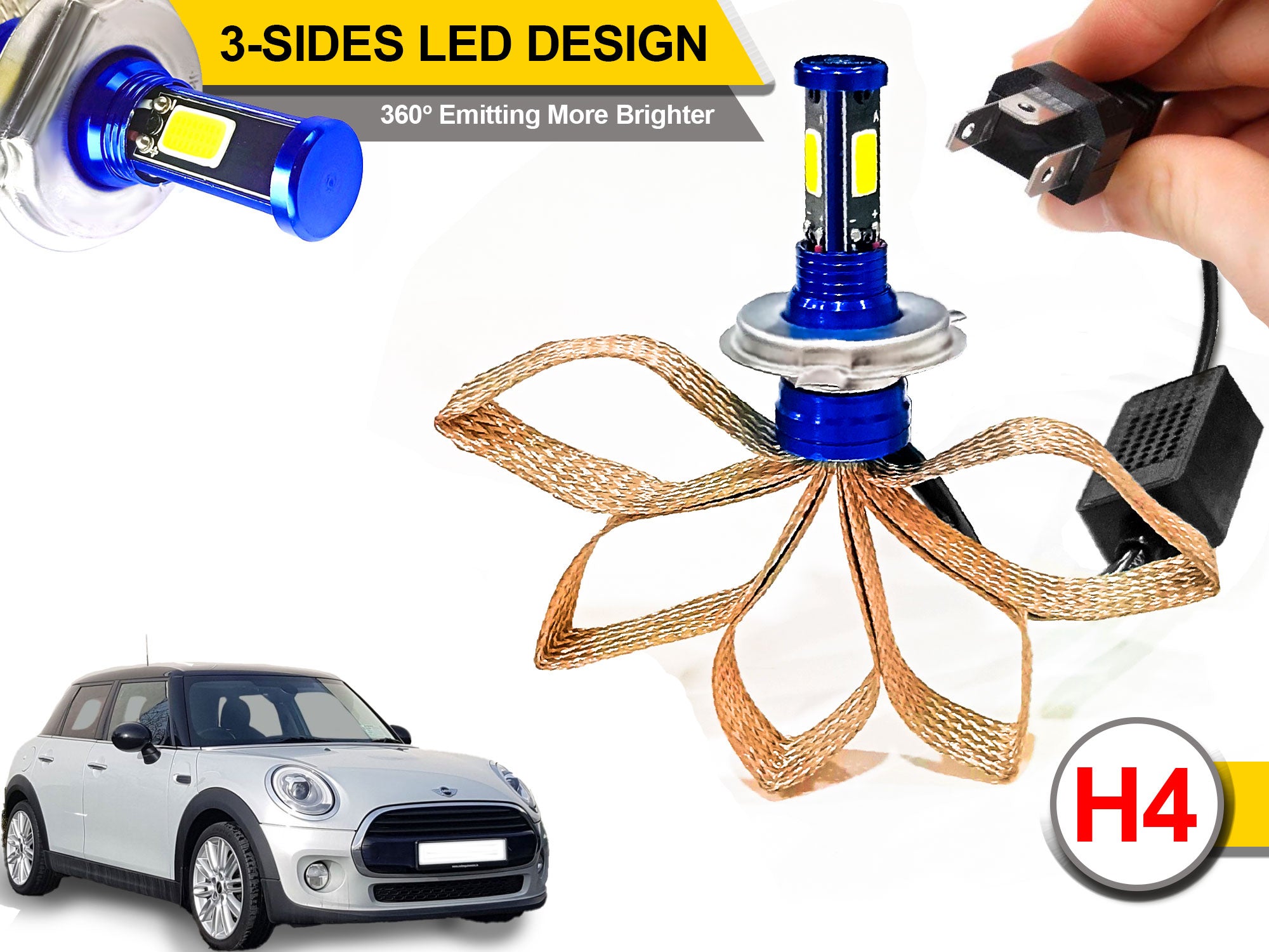Auto Pearl High Power Z3 with copper strip Heatsink H4 Headlight Led Bulb for car & Commercial Vehicles (Pack of 2)