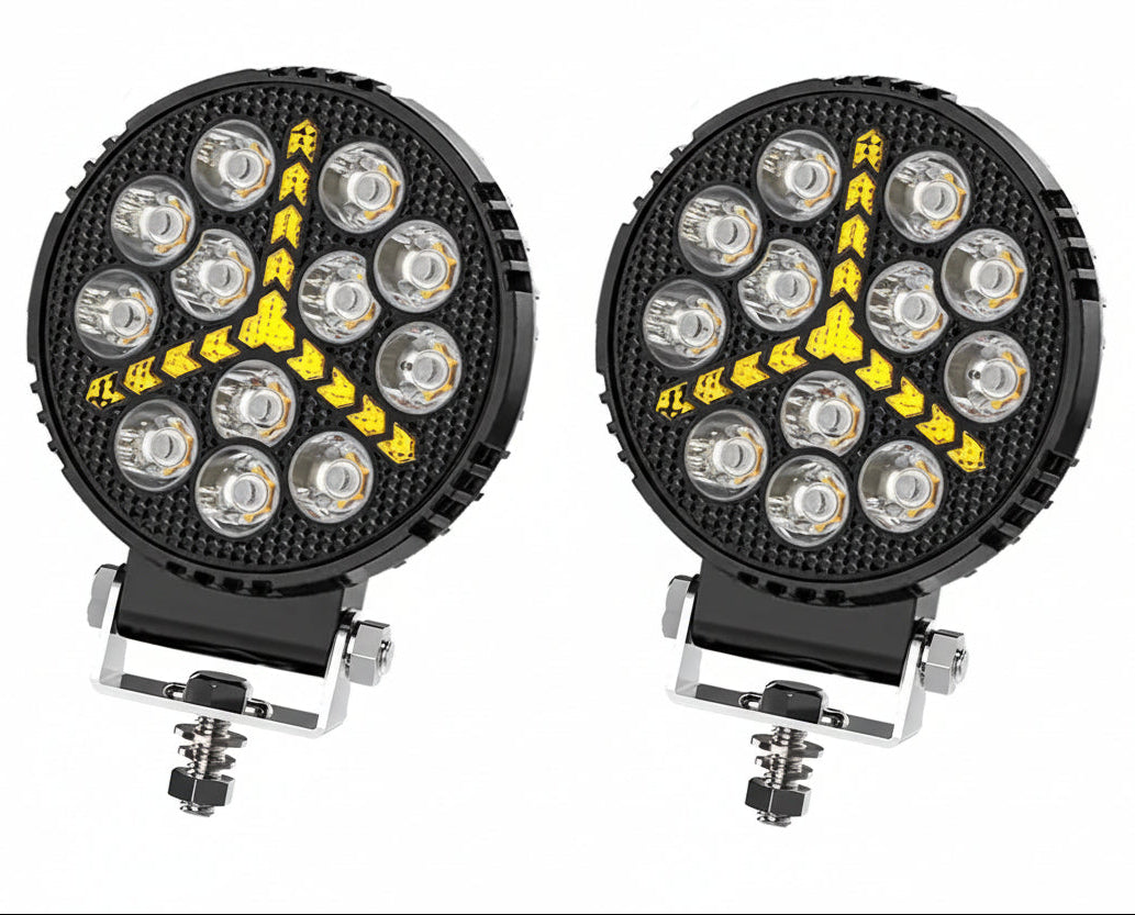 Auto Pearl 4 inch Round 12-Led Auxiliary 12V-30W, Amber DRL Spot Light, White and Yellow Color, Off Road Light compatible with All Bike and Car (Pack of 2)