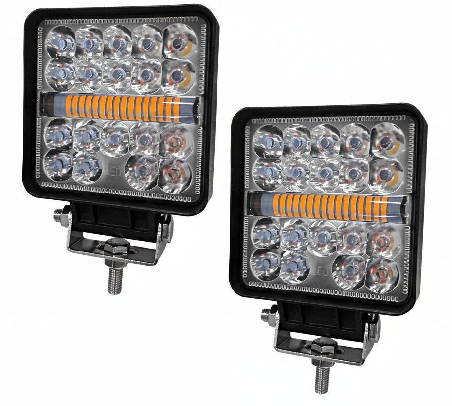 AUTO PEARL 4 inch Square 12000LM Light pods with Strobe 12V-40W, Amber DRL Spot Light Off Road Light Bar Work Light compatible with All Bike and Car (Pack of 2)