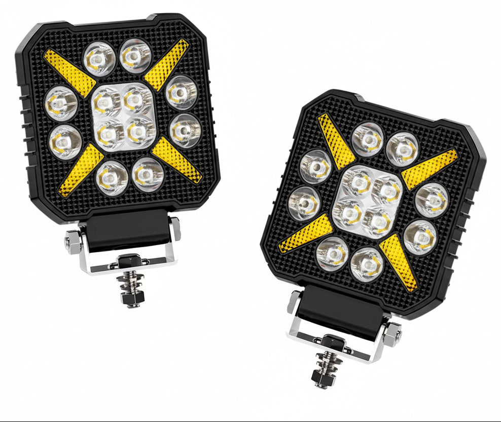 Auto Pearl 4 inch Square 34Led Auxiliary 12V-30W, Amber DRL Spot Light, White and Yellow Color, Off Road Light compatible with All Bike and Car (Pack of 2)