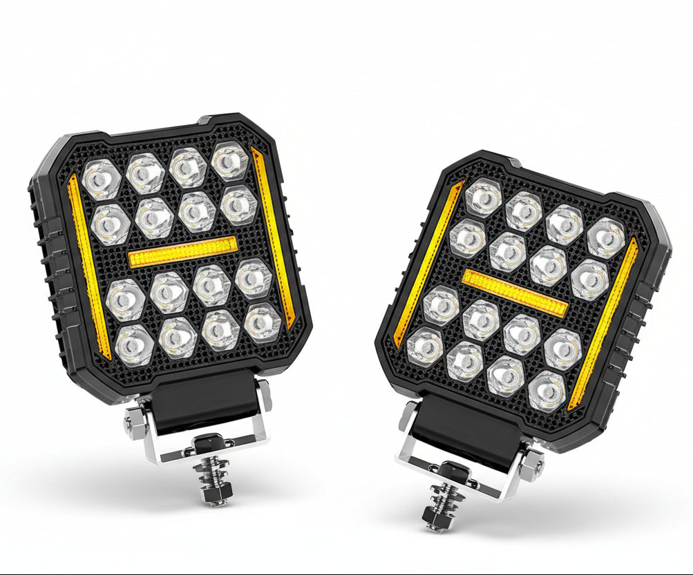 Auto Pearl 4 inch Square 16Led Auxiliary 12V-30W, Amber DRL Spot Light, White and Yellow Color, Off Road Light compatible with All Bike and Car (Pack of 2)