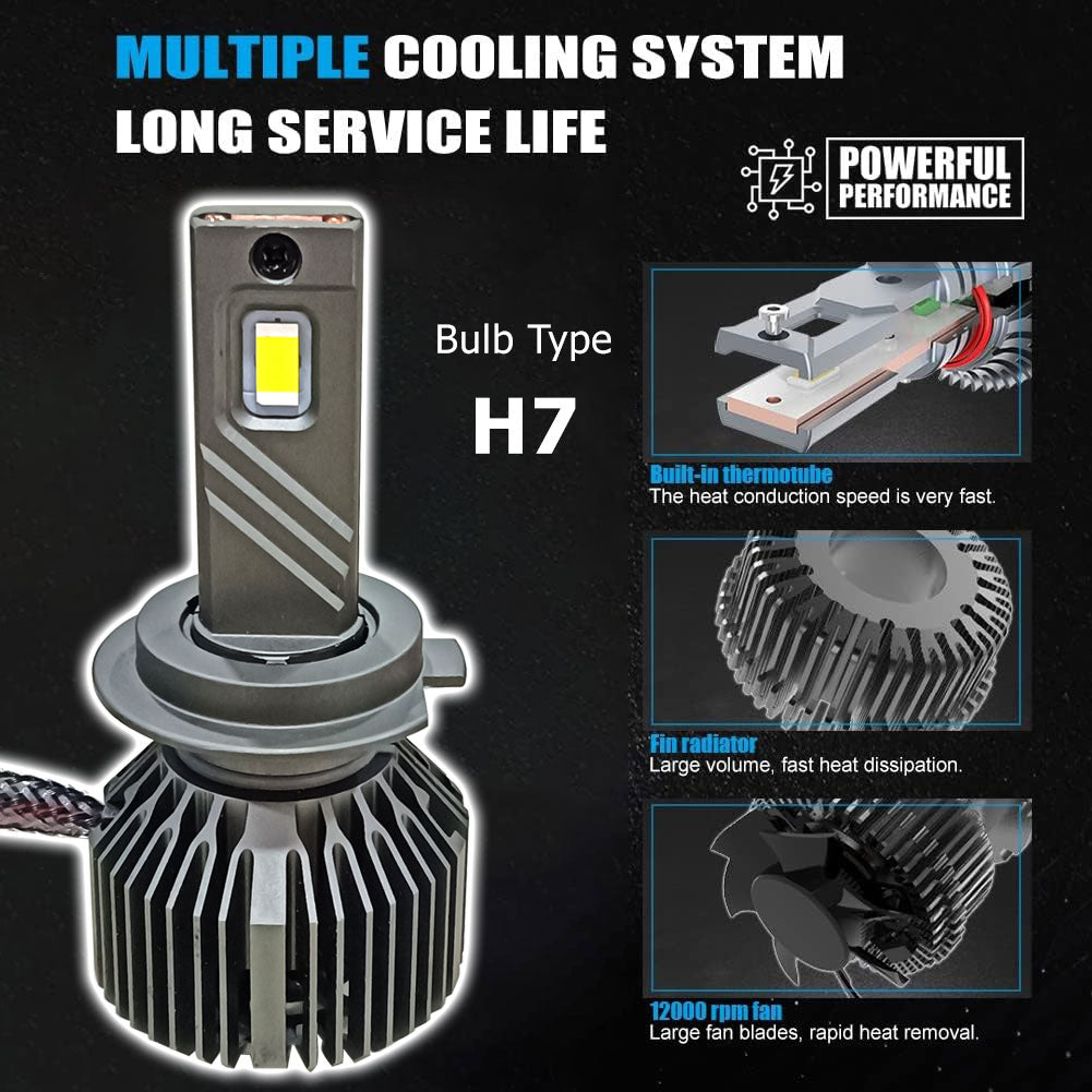 Auto Pearl 2-Side H7 LED Bulb With Turbo Cooling Fan, wide ultra bright Led light 120W, 6000K, 3500LM White Light compatible with All Car (Pack of 2)