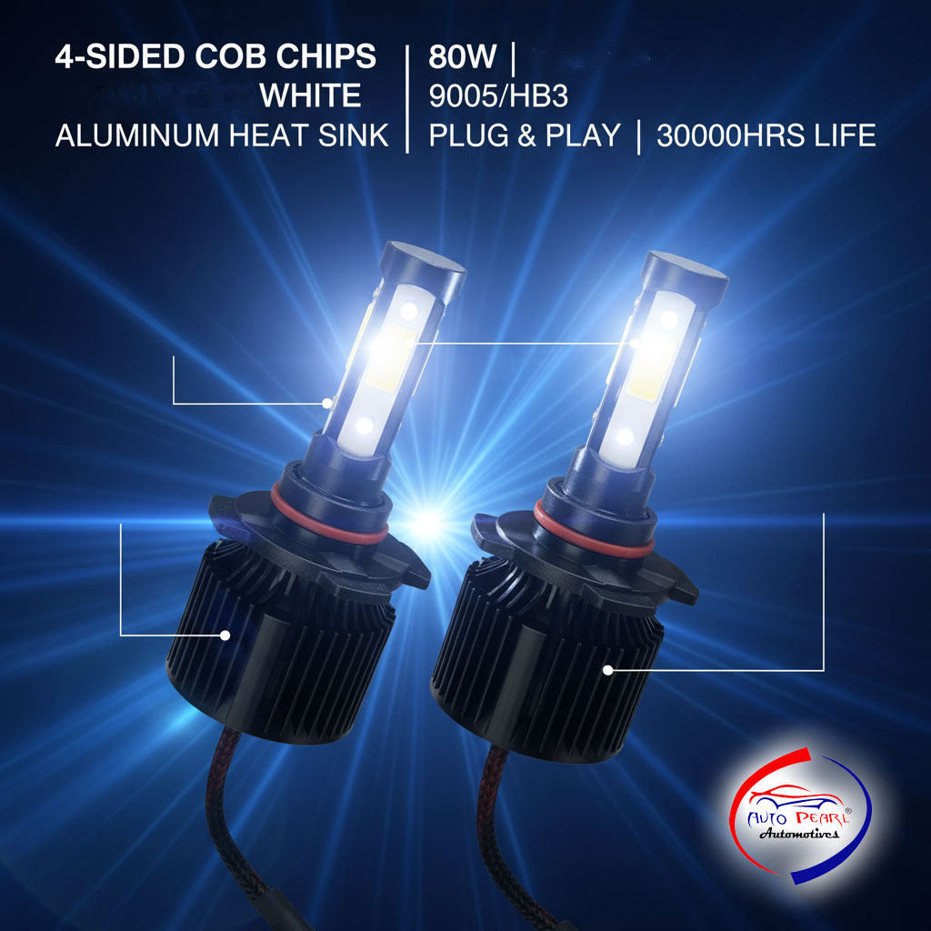 Auto Pearl 9005/HB3 Bulb Type LED Headlight Bulb 80W 14000LM 4300K Warm White, 4-Side Fog Light 9005/HB3 compatible with All Car (Pack of 2)