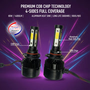 Auto Pearl 9005/HB3 Bulb Type LED Headlight Bulb 80W 14000LM 4300K Warm White, 4-Side Fog Light 9005/HB3 compatible with All Car (Pack of 2)