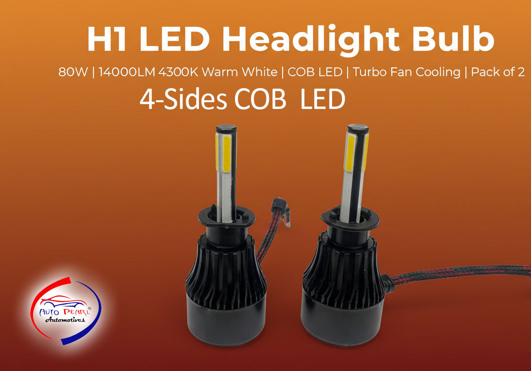 Auto Pearl H1 Bulb Type LED Headlight Bulb 80W 14000LM 4300K Warm White, 4-Side H1 Fog Light compatible with All Car (Pack of 2)