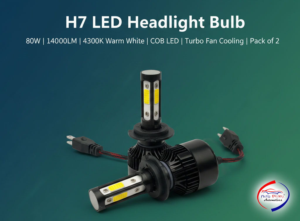 Auto Pearl H7 Bulb Type LED Headlight Bulb 80W 14000LM 4300K Warm White, 4-Side H7 Fog Light compatible with All Car (Pack of 2) (Copy)