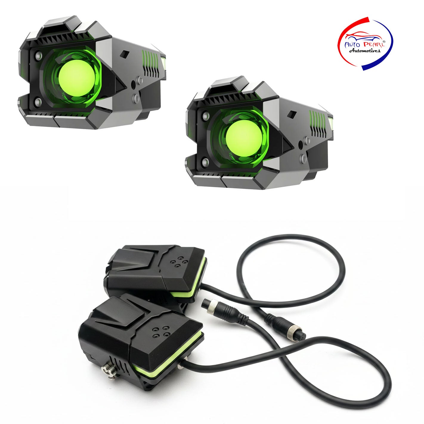 Auto Pearl Motorcycle Monster 110W Fog Light Set with tail light – Ultra Bright LED with Wiring Harness & Mounting Clamps | Universal Fit (1 Set)