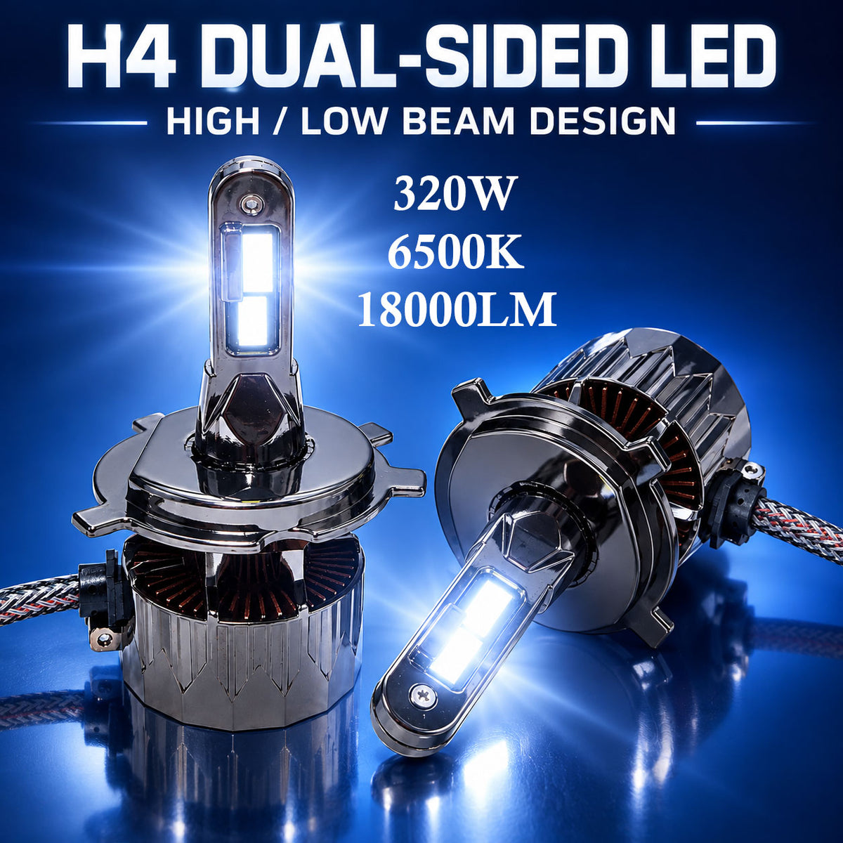 Auto Pearl H4-6500K 320W (160W Each), 18000LM LED Headlight Bulb with rear cooling Fan for Car (Cool White Light LED Headlight Bulb)