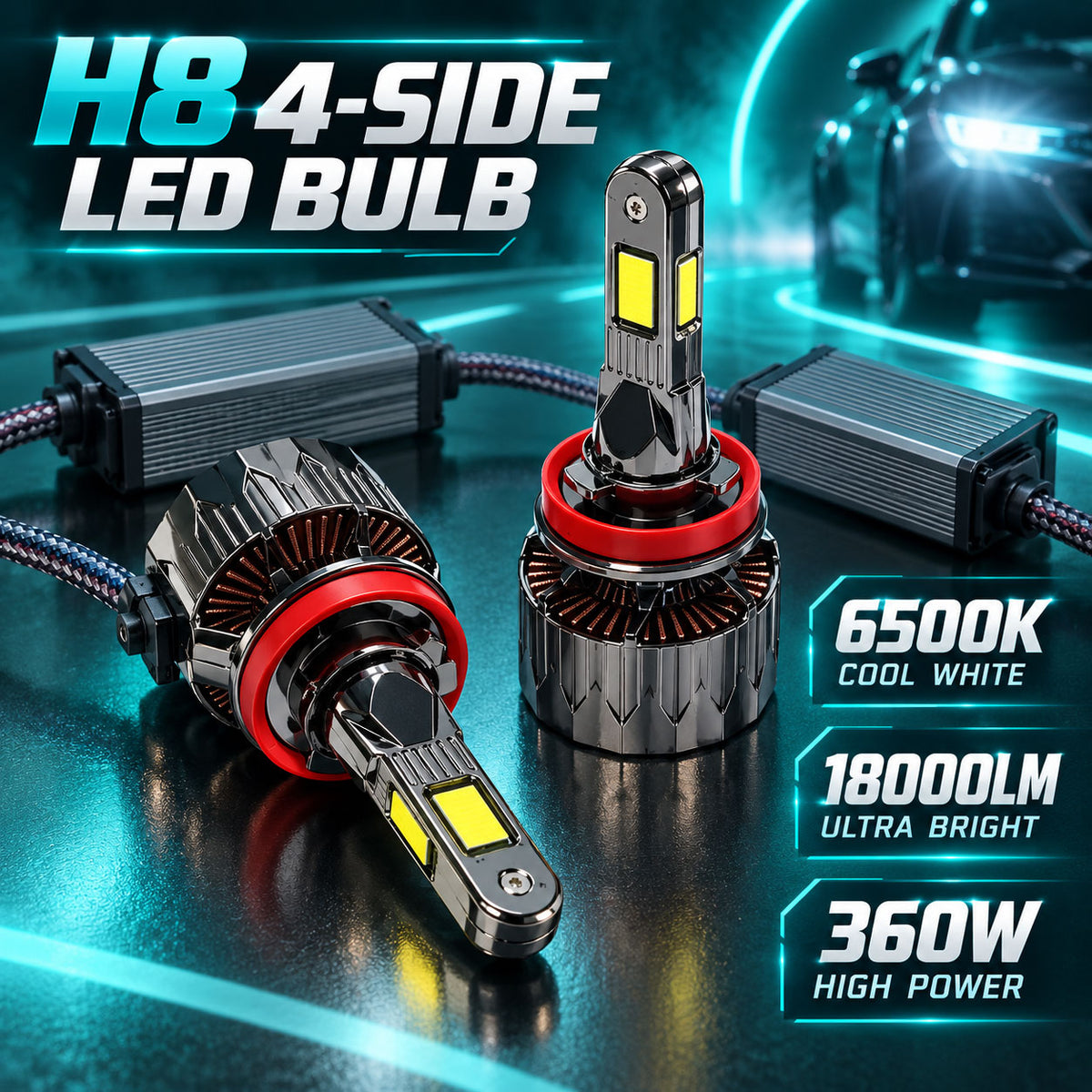 Auto Pearl H8/H9/H11-6500K 320W (160W Each), 18000LM LED Headlight Bulb with rear cooling Fan for Car (Cool White Light LED Headlight Bulb)